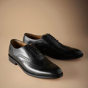 PEN551 Black Standard Fit Signature Italian Leather Wingcap Brogue Shoes