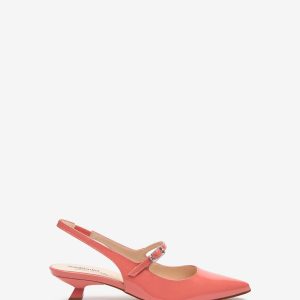 PEN206 Pink Leather Slingback Kitten Heels
