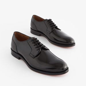 PEN552 Black Wide Fit Signature Leather Sole Derby Shoes