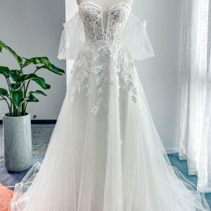 PEN176 A-Line Court Train Lace Tulle Wedding Dress