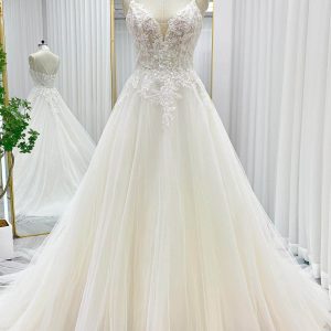 PEN199 A-Line Court Train Lace Tulle Wedding Dress