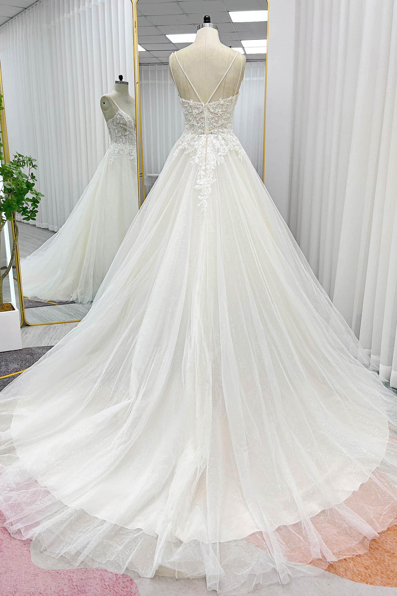 PEN199 A-Line Court Train Lace Tulle Wedding Dress - Image 2
