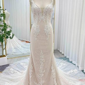 PEN198 Trumpet-Mermaid Chapel Train Lace Tulle Wedding Dress