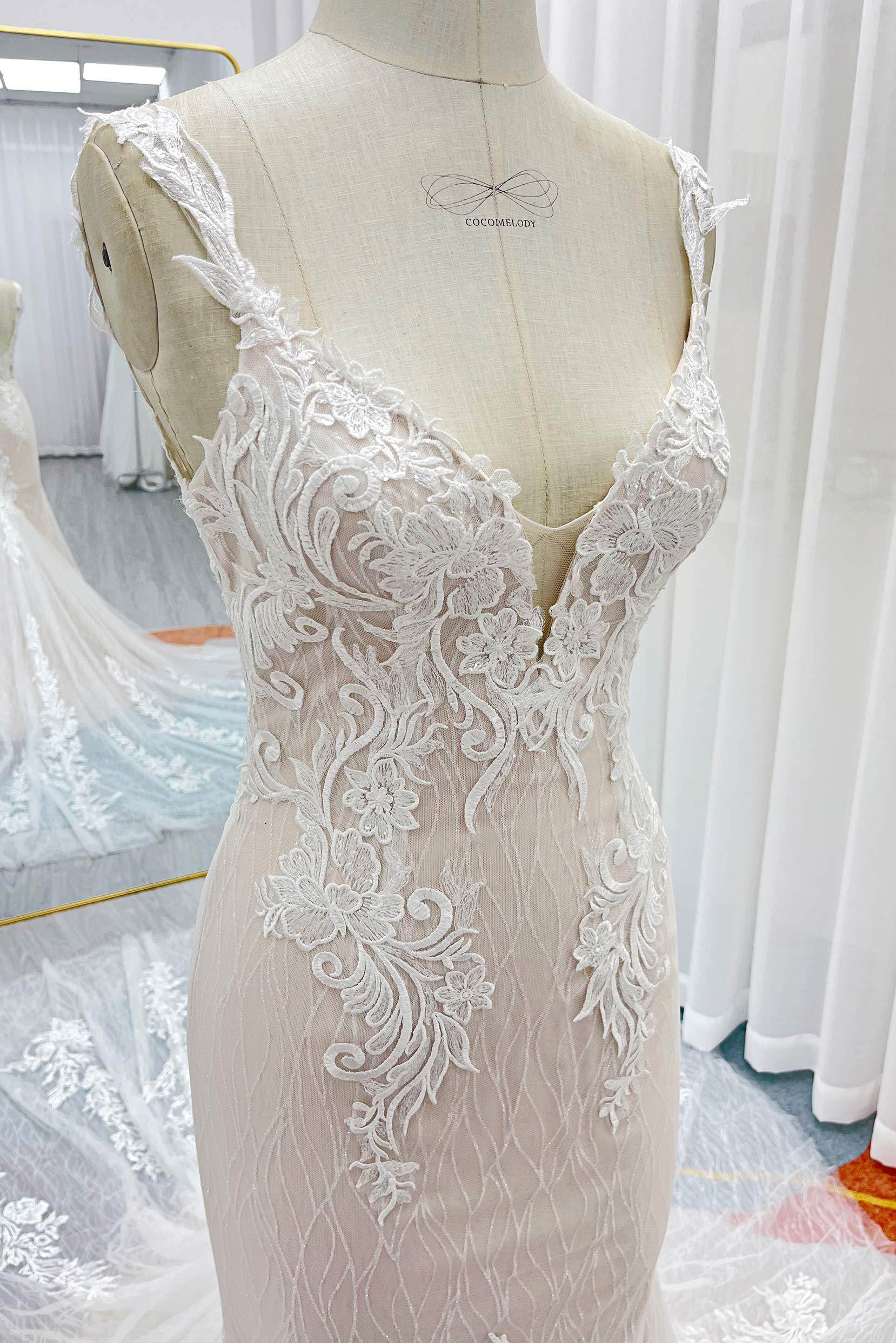 PEN198 Trumpet-Mermaid Chapel Train Lace Tulle Wedding Dress - Image 7
