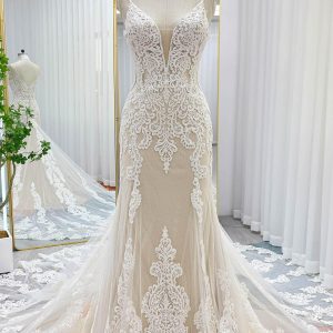PEN194 Trumpet-Mermaid Chapel Train Lace Tulle Wedding Dress