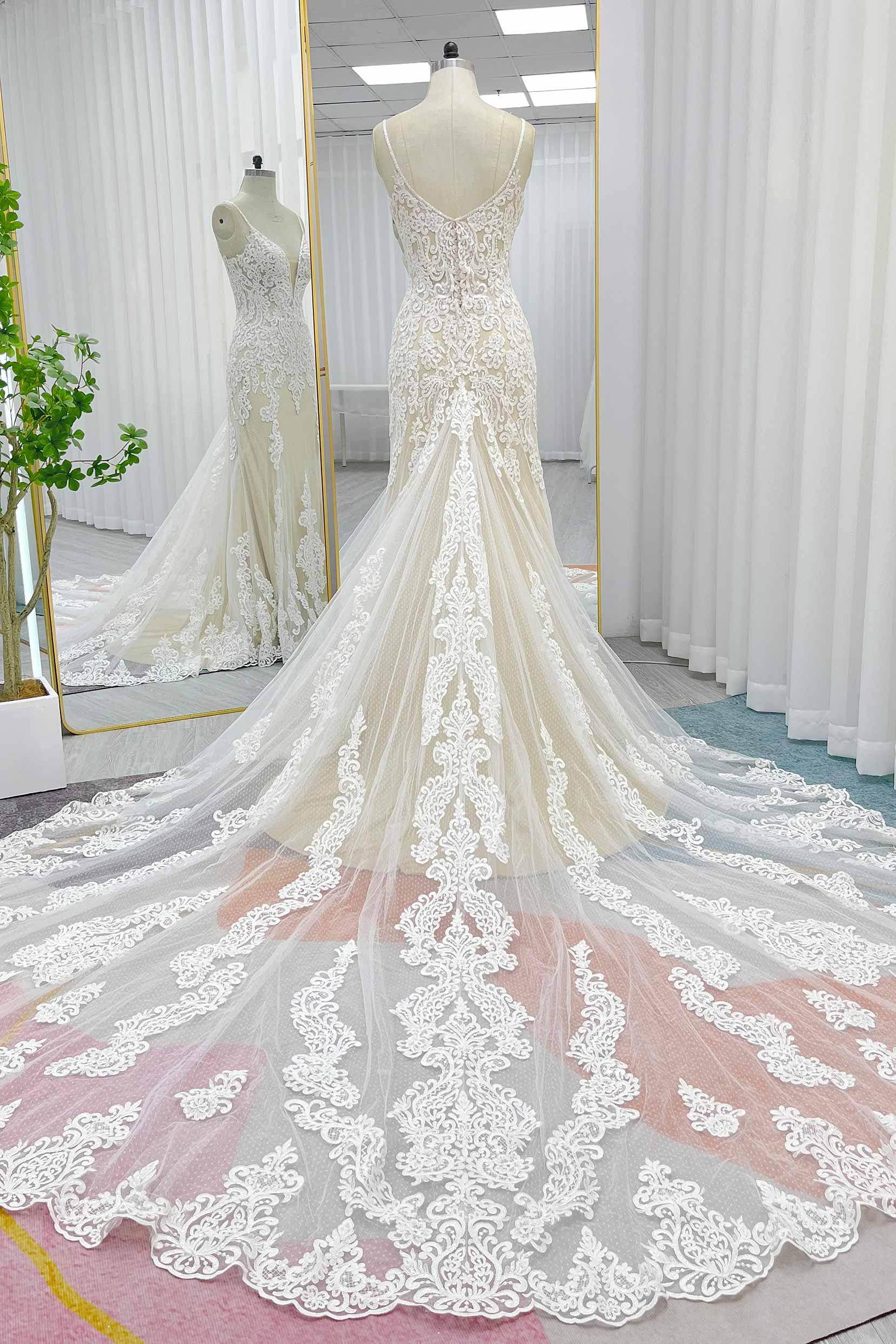 PEN194 Trumpet-Mermaid Chapel Train Lace Tulle Wedding Dress - Image 2