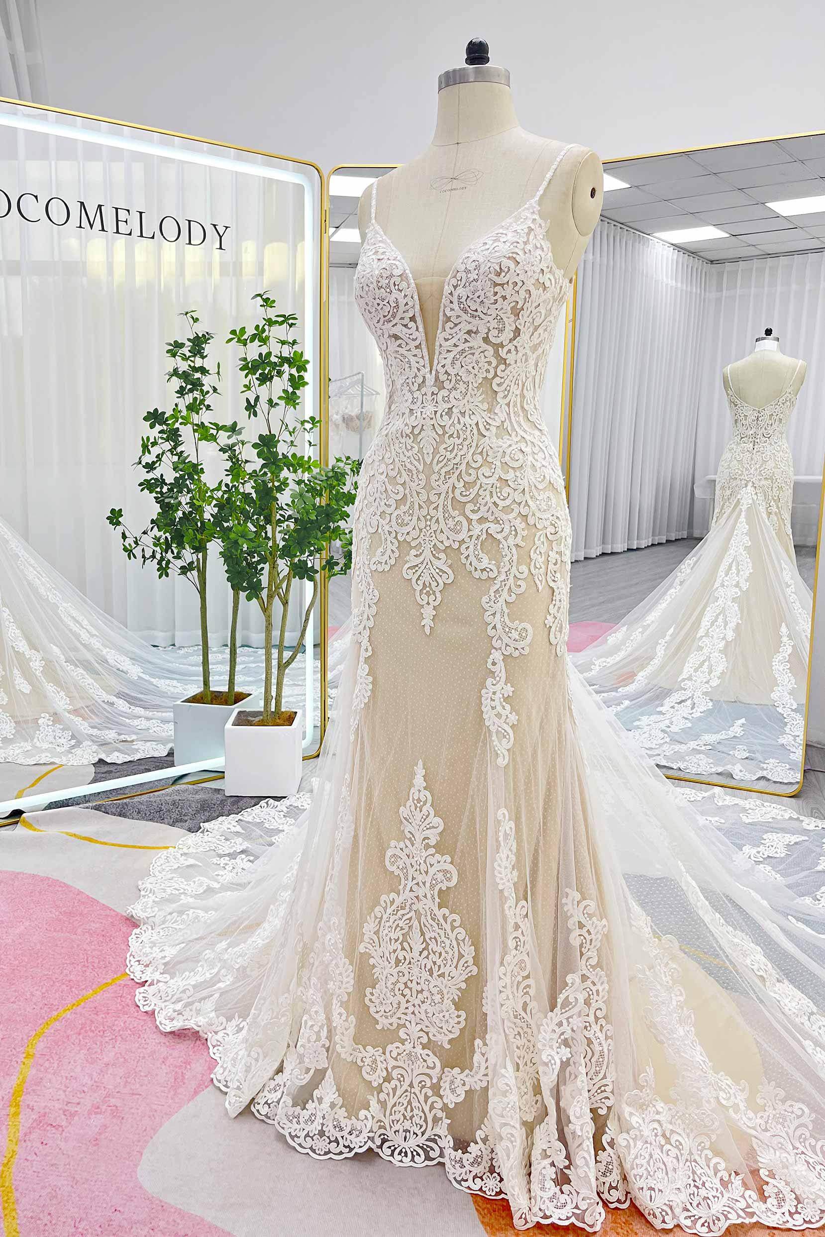PEN194 Trumpet-Mermaid Chapel Train Lace Tulle Wedding Dress - Image 4