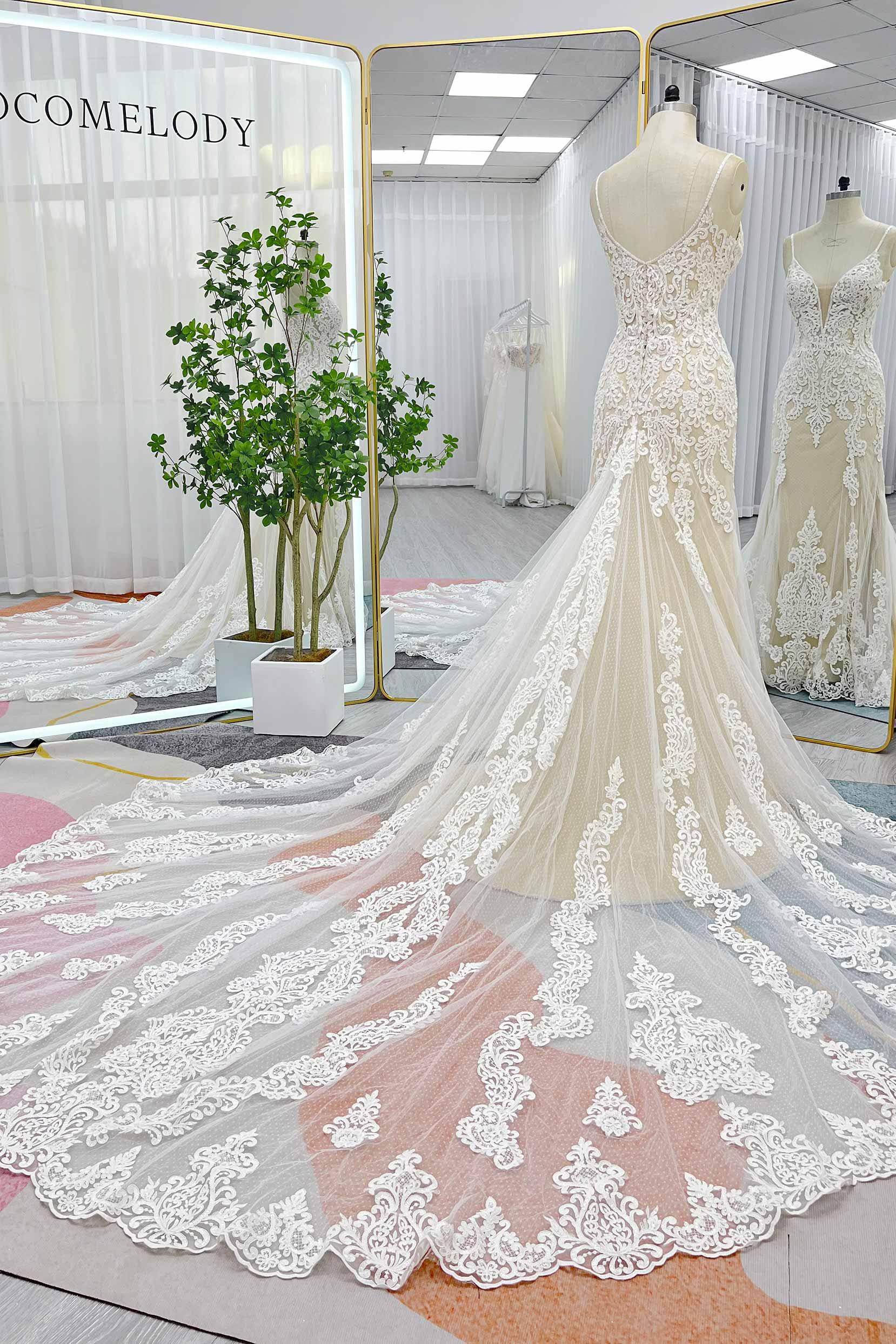 PEN194 Trumpet-Mermaid Chapel Train Lace Tulle Wedding Dress - Image 5