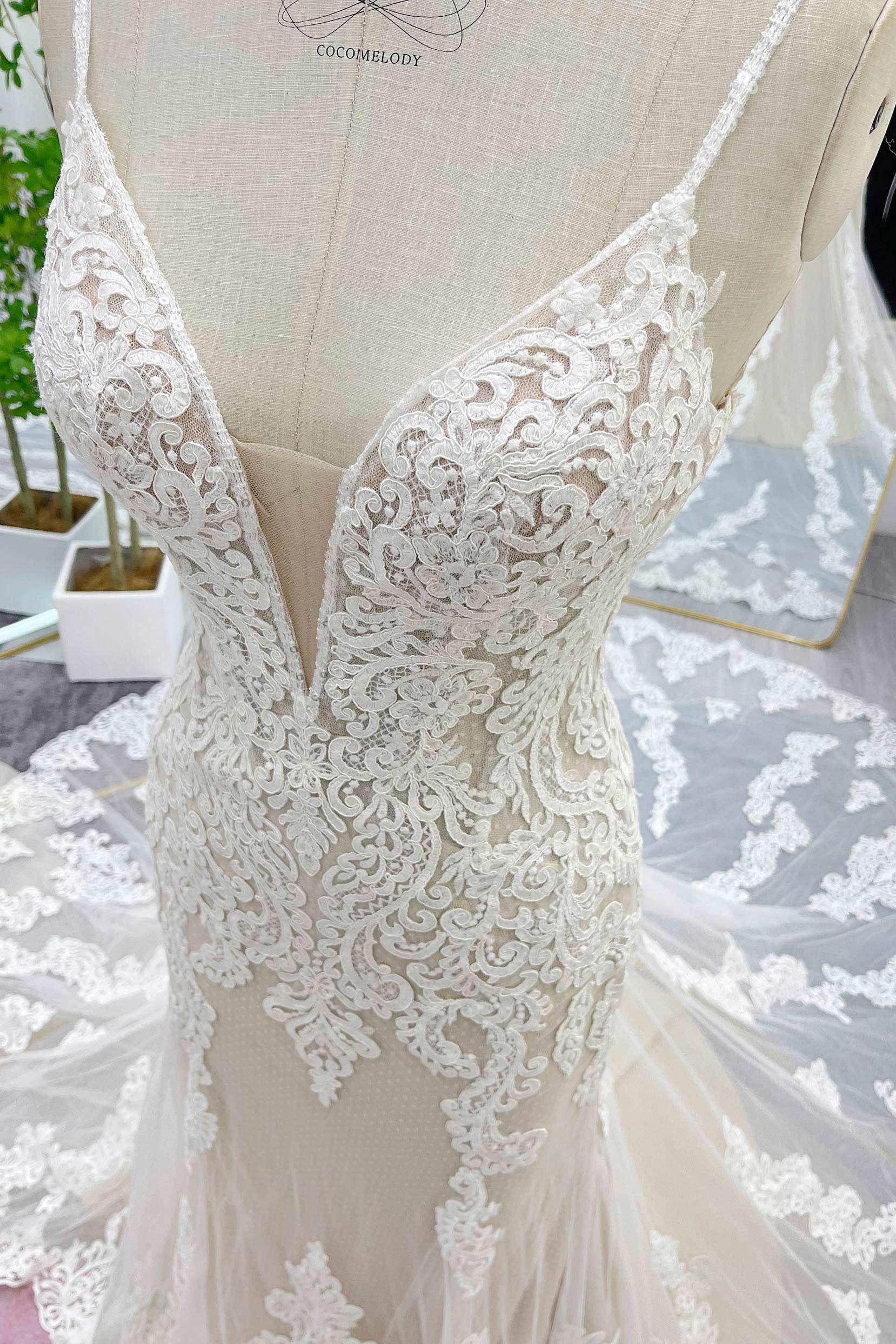 PEN194 Trumpet-Mermaid Chapel Train Lace Tulle Wedding Dress - Image 6