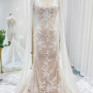 PEN192 Trumpet-Mermaid Chapel Train Lace Tulle Wedding Dress