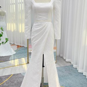 PEN189 Mermaid Sweep-Brush Train Jacquard Satin Wedding Dress