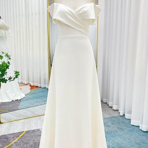 PEN187 A-Line Sweep-Brush Train Stretch Satin Wedding Dress