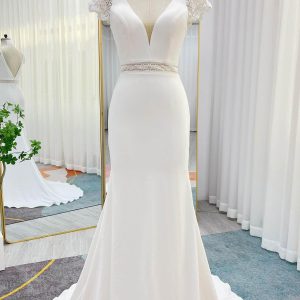 PEN185 Trumpet-Mermaid Court Train Stretch Satin Wedding Dress