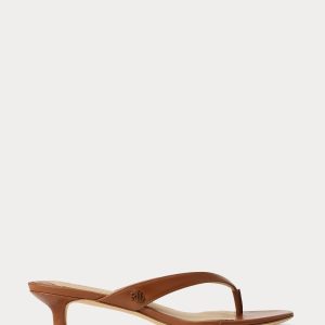 PEN212 Francesa Leather Kitten Heel Flip Flop Brown Sandals
