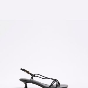 PEN200 Black Kitten Heeled Strappy Sandals