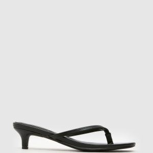 PEN209 Sunnie Toe Post Kitten Black Sandals