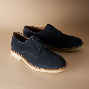 PEN558 Navy Blue Signature Italian Suede Derby Shoes