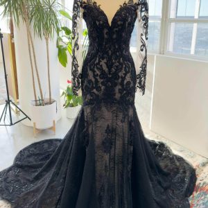 PEN174 Trumpet-Mermaid Chapel Train Lace Tulle Wedding Dress